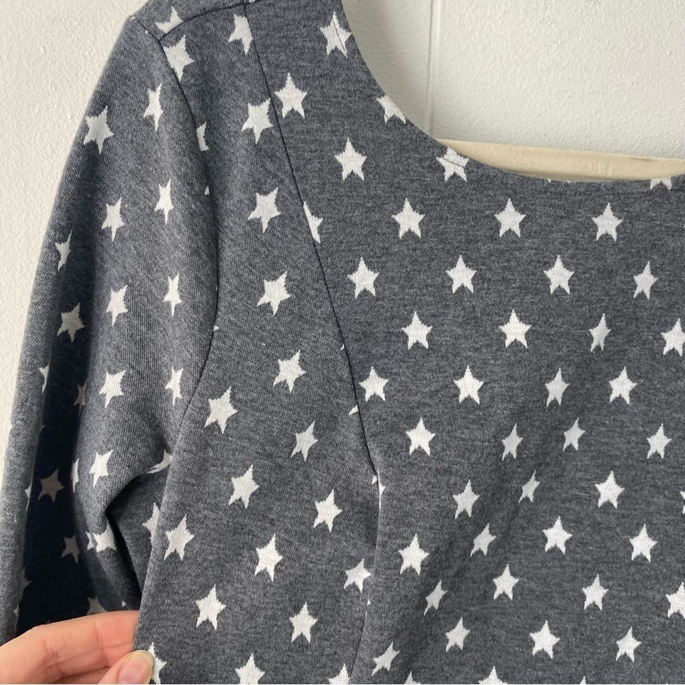 MODCLOTH Mini Dress Women Sz XL Gray Star Print 3/4 Sleeve A-Line Sheath Pleated - Picture 6 of 11
